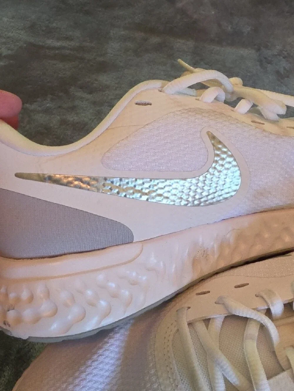 Nike Womens White Sneakers with Metallic Silver Swoosh